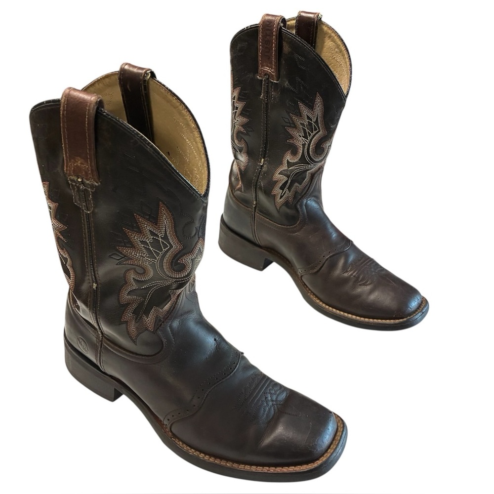 Refurbished DOUBLE H Men's Work Western Boots Brown leather cowboy size 9 Stitch